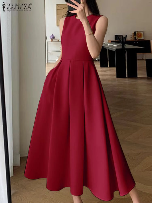 Korean A-line Tank Evening Dress Elegant Swing Vestido Vintage Party Long Robe