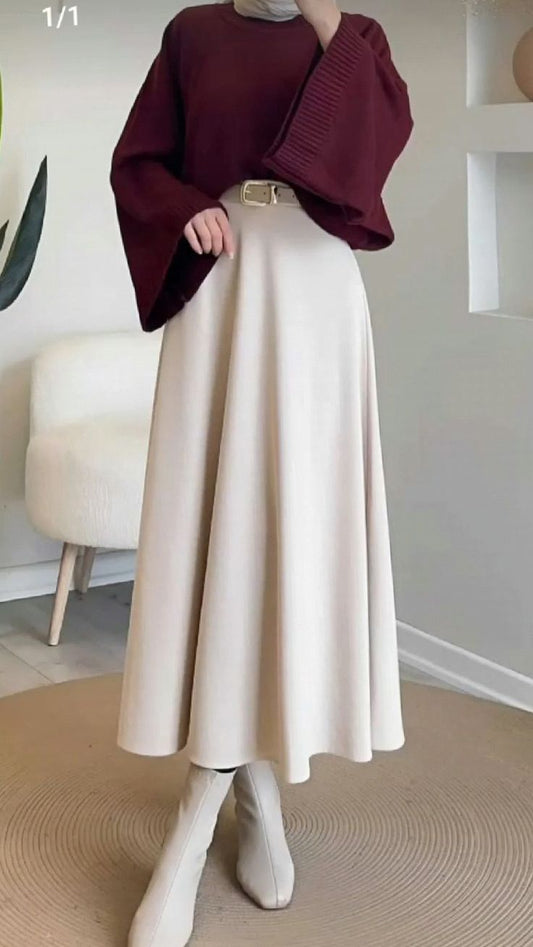 Cream Flared Maxi Skirt